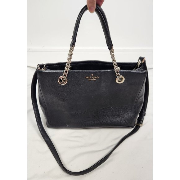 kate spade Handbags - Kate Spade Black Pebbled Leather Silver Chain Handle Satchel Crossbody Bag